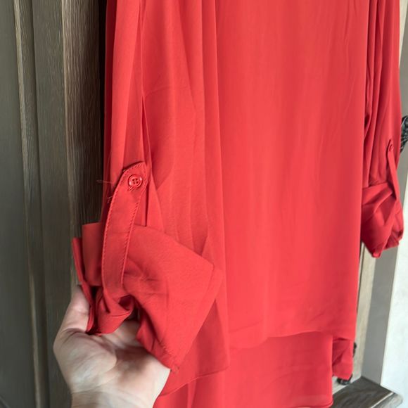 Catherine Malandrino Rustic Tab-Sleeve Crepe Overlay Hi-Low Tunic size 3X NWT - Picture 10 of 12